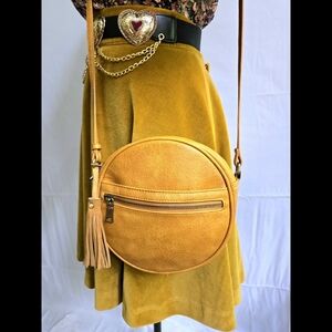 💛Antik Kraft Bohemian Vegan Leather Round Satchel With Tassel Charm